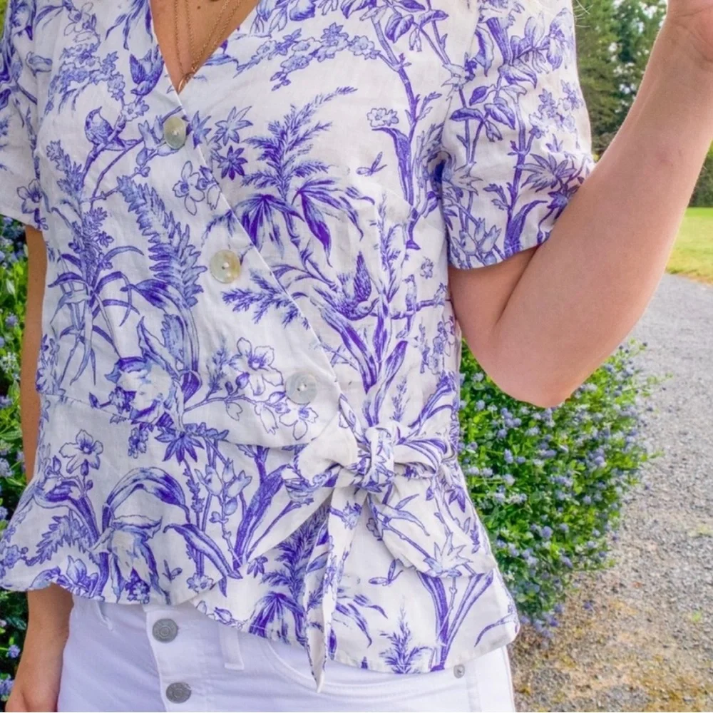 H & M Linen 100% linen wrap top size 4 - Picture 3 of 3